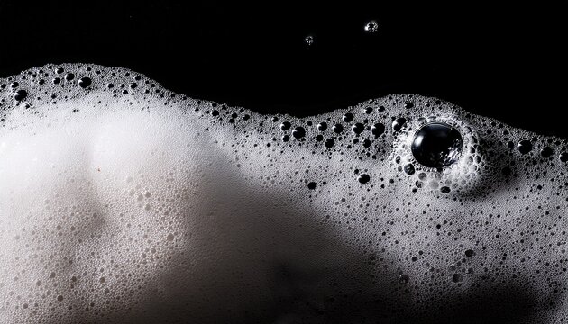 abstract white foam texture close up on black soapy substance with bubbles shower gel washing liquid