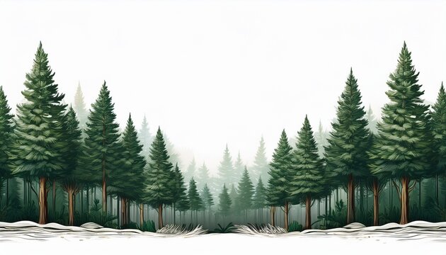 pine forest border nature aesthetic image white background
