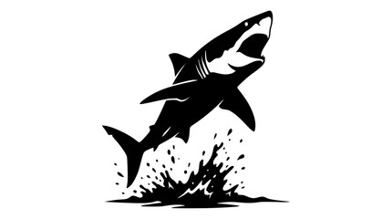 Fototapeta premium great white shark jumping out of water black and white vector illustration