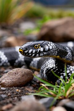 Stunning New Zealand Yellow Lipped Sea Krait Gliding Over Pebbles