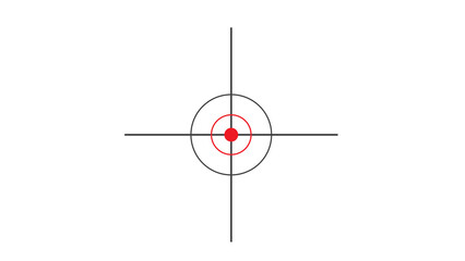 Graphic red dot sight reticle with crosshairs and inner circular target ring crosshair precision shooting accuracy military tactical interface holographic minimalist background hardware © Taslima