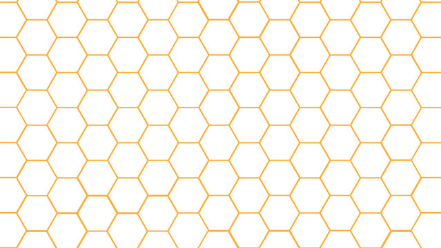 Seamless repeating pattern of thin golden hexagonal cells on a white background with honeycomb geometric abstract structure seamless chemistry molecules technique illustration minimalist