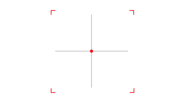 Vertical alignment crosshair target with red center point and four corner markers crosshair alignment vertical precision technical interface viewfinder shooting targeting measuring