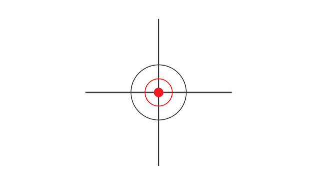 Graphic red dot sight reticle with crosshairs and inner circular target ring crosshair precision shooting accuracy military tactical interface holographic minimalist background hardware