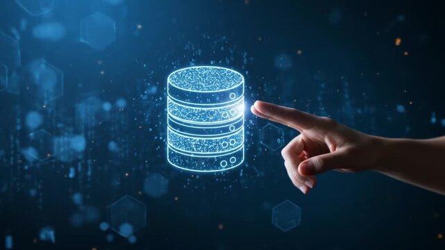 Hand touching glowing cryptocurrency stack with digital network. Futuristic blockchain finance concept for investment and technology innovation.