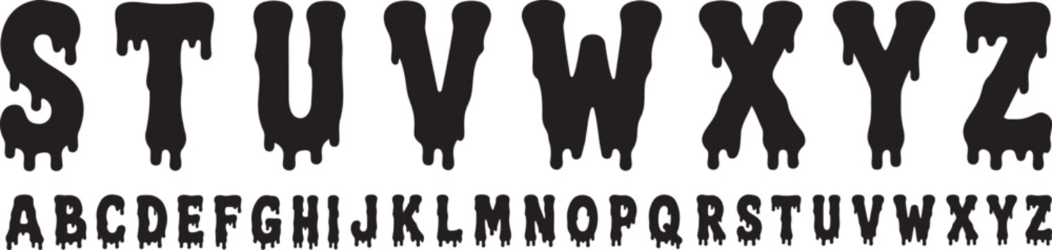 Spooky Slime Dripping Alphabet Font Set Halloween Horror Melting Letters Vector Illustration Isolated