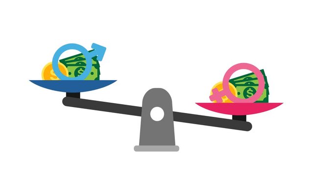 Gender Inequality: Unfair Pay Gap Illustrated with Balance Scale and Symbols