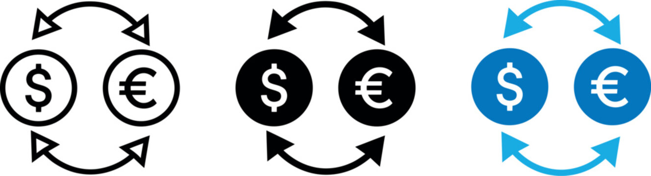 Currency exchange icon set dollar to euro conversion illustration