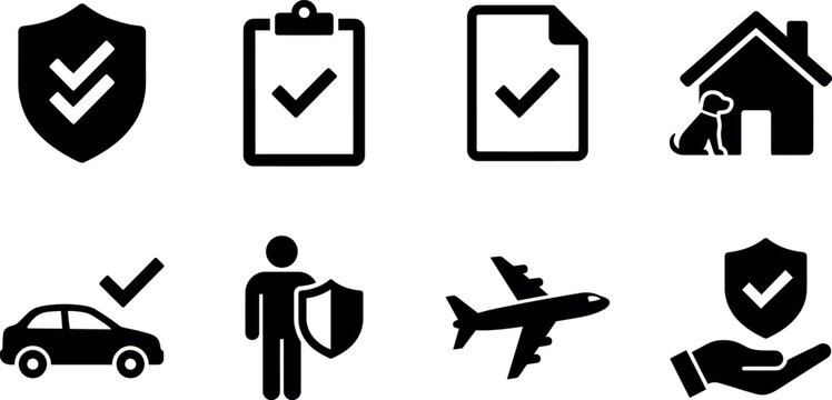 Insurance and protection icons set home auto health and travel coverage