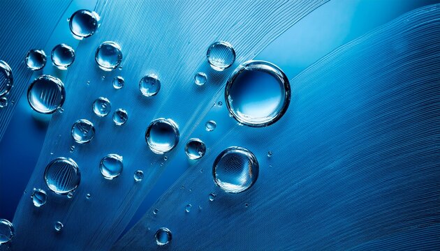 close up macro photo of water drops or oil bubbles on blue background