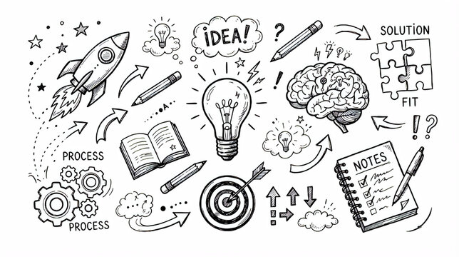 Hand draw creative idea business strategy and innovation doodle set