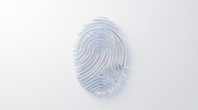 Transparent fingerprint icon with swirling lines on a white background representing identity and security
