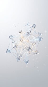 Abstract geometric crystal structure with glowing internal connections and light particles