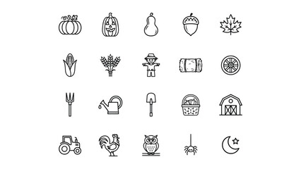 Fototapeta premium Autumn farm icons for seasonal marketing and decoration
