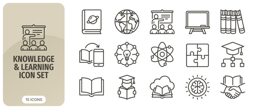 Knowledge and learning icon set, education and school symbols, thin line vector icons for web and mobile app design