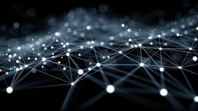 Abstract colorful business connection of lines from nodes It is connected to endless nodes and represents the innovation of communication cyber security in the network with black background