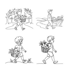 Fototapeta premium children carrying baskets of fruits and vegetables