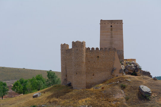 12th-century Castle of Embid (Castillo de Embid) perched on a rocky hill in the village of Embid, located in the province of Guadalajara within the autonomous community of Castile-La Mancha, Spain