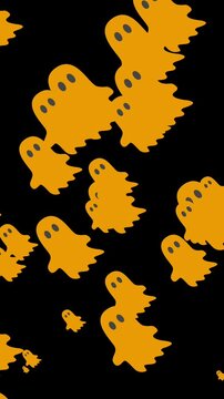 Cute Halloween ghosts flying animation on black background