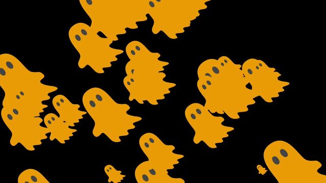 Spooky Halloween ghost animation with orange flying ghosts on black background