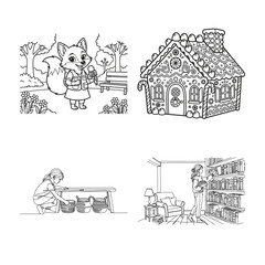 Obraz premium line drawing illustrations of people and animals in various scenes
