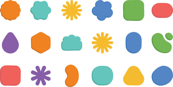 Wavy shape frame set. Organic pattern vector rectangle and cloud forms. Geometric wave abstract label box sticker elements. Rounded zigzag edge curvy blob stamp design. Modern graphic icons bg