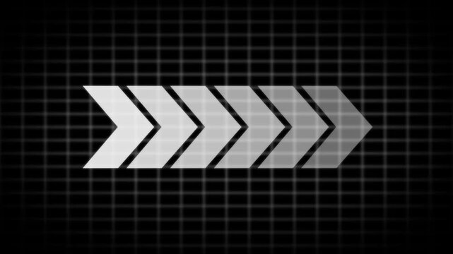 Animated digital arrow loading progress bar on dark grid background, indicator