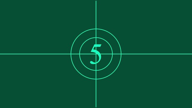 Retro countdown leader, green cinematic start screen with rotating sweep animation vintage
