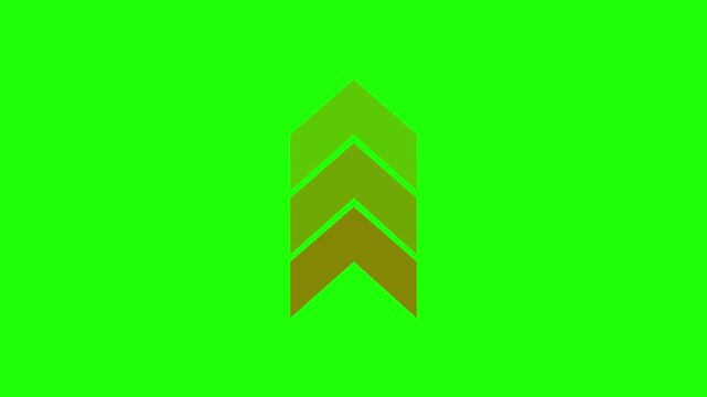 Animated red chevron arrow pointing upwards on green screen background, direction