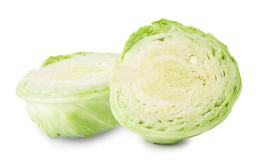 Fototapeta premium Young cabbage isolated on white. Two halves