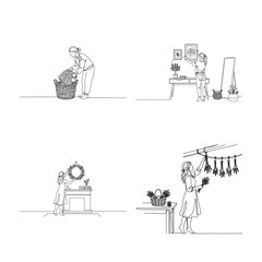 Obraz premium woman decorating home with plants and flowers