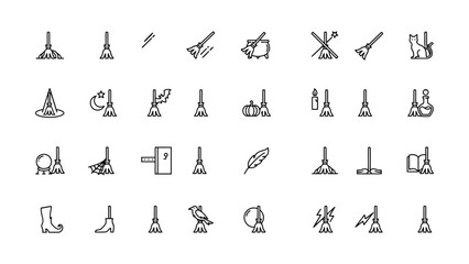 Black and white witchy broom icons for Halloween or magic theme © Kristen 