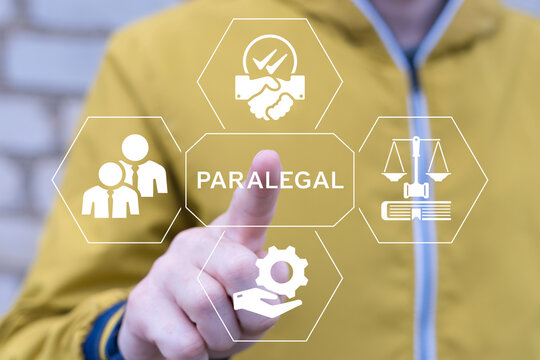 Concept of paralegal work. Professional paralegal assistance and legal support services for law firm administration or corporate litigation management.