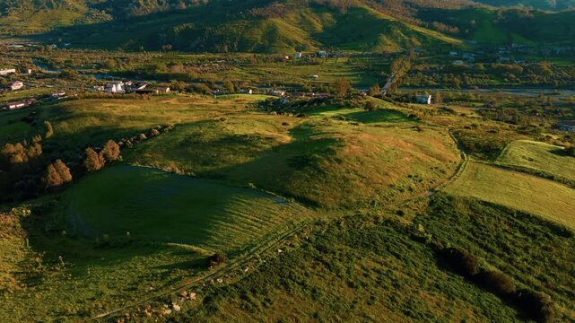 Relaxing Calabrian hills at sunset, aerial view in spring