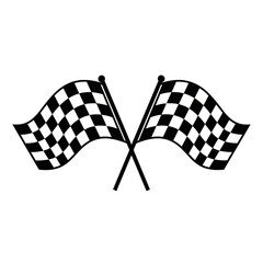 Obraz premium Checkered racing flags waving in the wind. Classic black and white motorsport finish line banner for victory and competition.