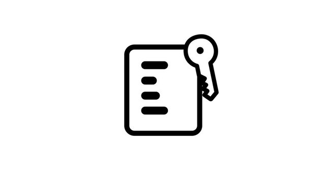 Minimal line icon of a document paired with a key representing secure access and data encryption protection for professional creative use today for design