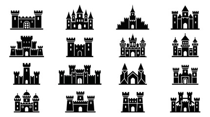 Collection of castle silhouettes architecture. © abeul