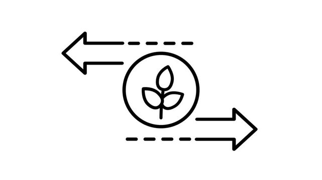 Minimal line icon of a leaf inside a circle with dashed arrows representing sustainable eco friendly exchange for professional creative use today