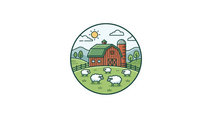 Sheep Grazing in Green Field Pasture. © abeul