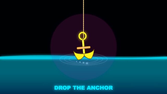 Animated vector boat anchor lowering into deep water during a simulated voyage utilizing antique cartography tools for a traditional voyage celebration like columbus day nautical navigation