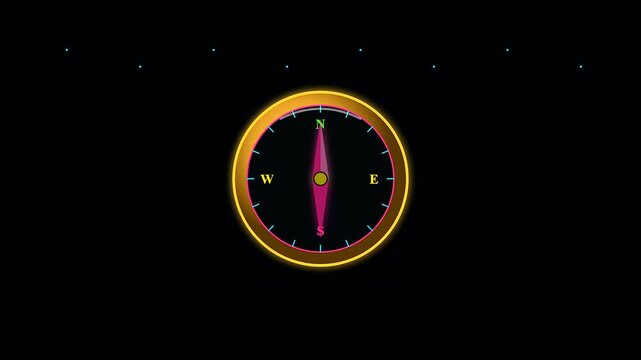 Three glowing golden compasses show shifting magnetic directions for columbus day navigation and cartography tools as they rotate against a dark field of sparkling blue stars