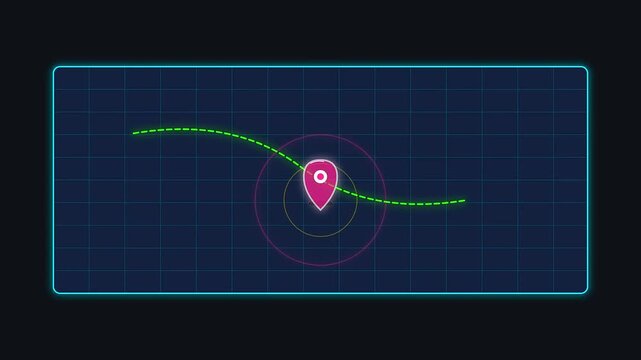 Digital geolocation markers pulsing along a dotted trajectory line within a virtual display showing modern cartography tools adapted for navigation during an annual columbus day event