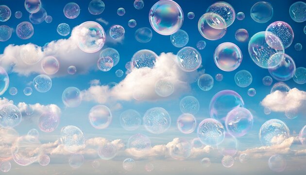 a refreshing polka dot background material with the image of soap bubbles floating in the sky