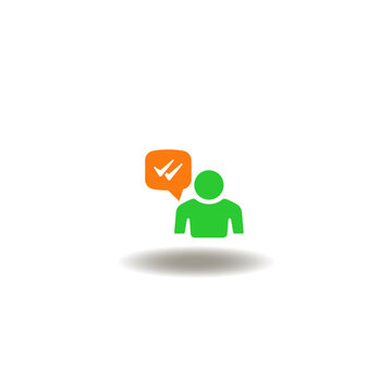 Vector illustration of person man and speech bubble with check marks. Symbol of consumer insights.