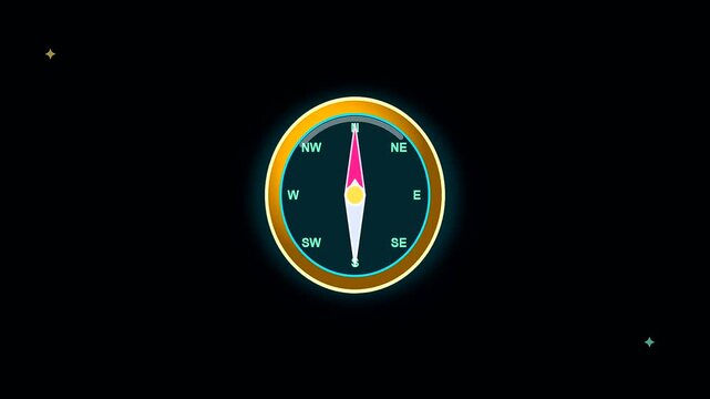 Three glowing magnetic needles rotate inside metal frames within a dark setting while displaying columbus day themed navigation cartography tools used for finding orientation across space