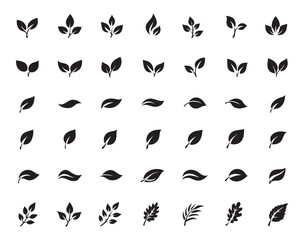 Obraz premium Leaf sprout icon vector set with green plant symbols, logo illustration, vegan fresh herb pictogram design 