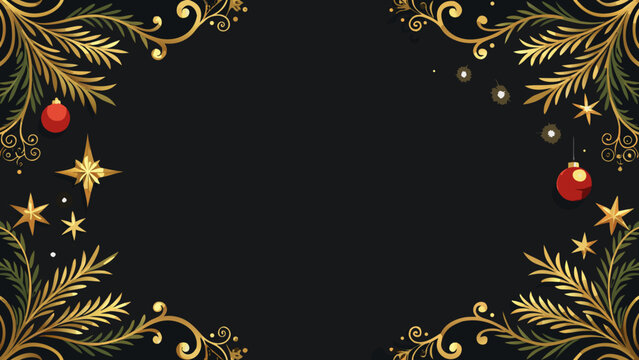 Elegant Christmas Background with Golden Branches and Red Ornaments