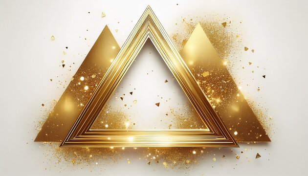 gold glitter triangle frame with abstract design on white background high quality