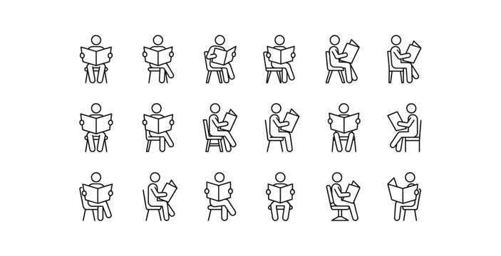 People Reading Books Icon Set