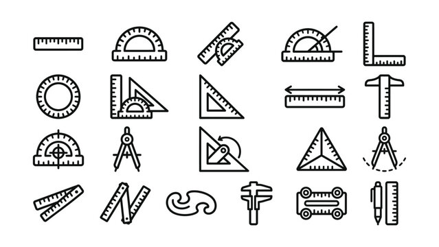 black and white line drawings of various drafting tools